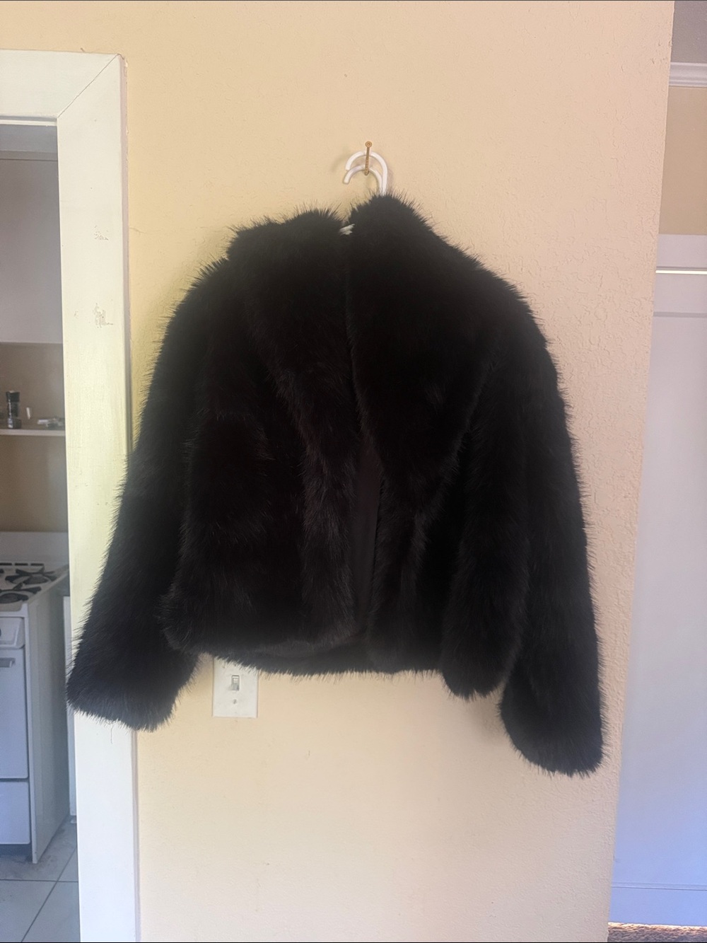 Commense Black Faux Fur Teddy Jacket - Plush Short Coat